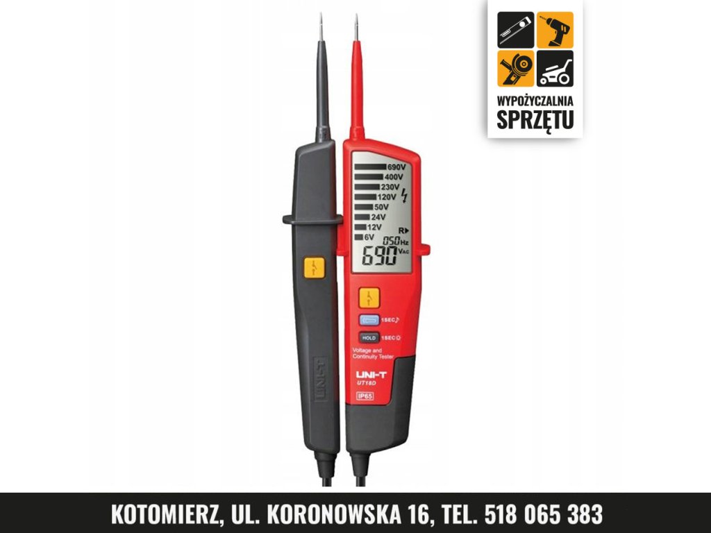 Dwubiegunowy tester napięcia i ciągłości UNI-T UT18C 6–690 V – wyłącznie na doby