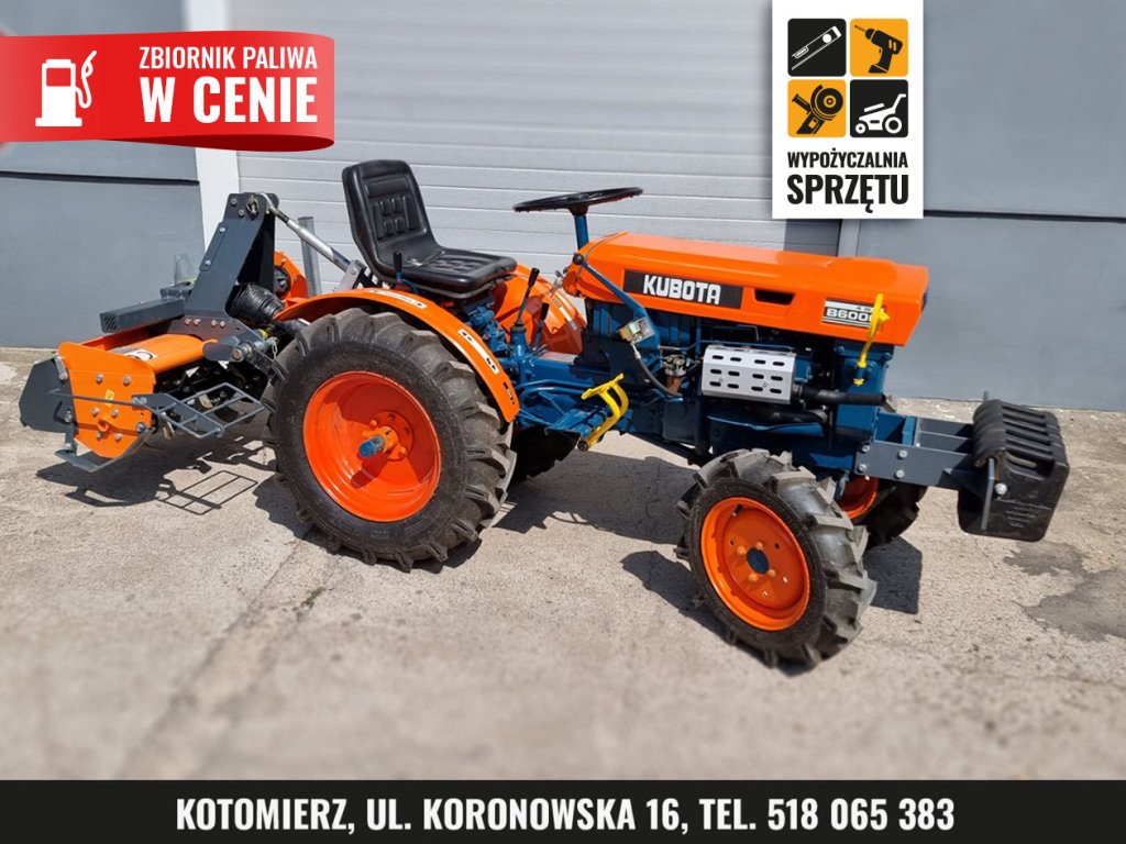 Traktorek Kubota B6000 z glebogryzarką, limit pracy 8 h (wyłącznie na doby)
