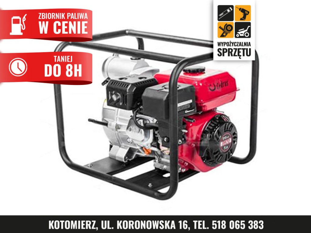 Pompa do brudnej wody Cedrus PB60-3, 1000 l/min, komplet węży (na 8 h lub na doby)