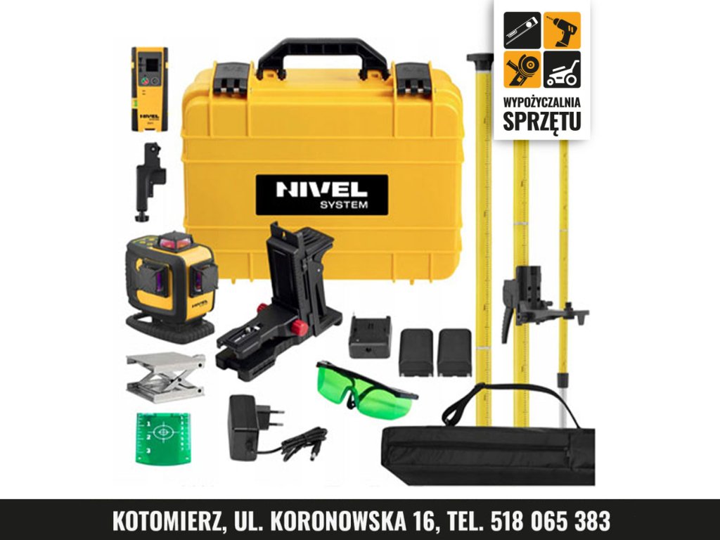 Zielony laser Nivel System CL4D-G 4×360° z tyczką i czujnikiem (wyłącznie na doby)