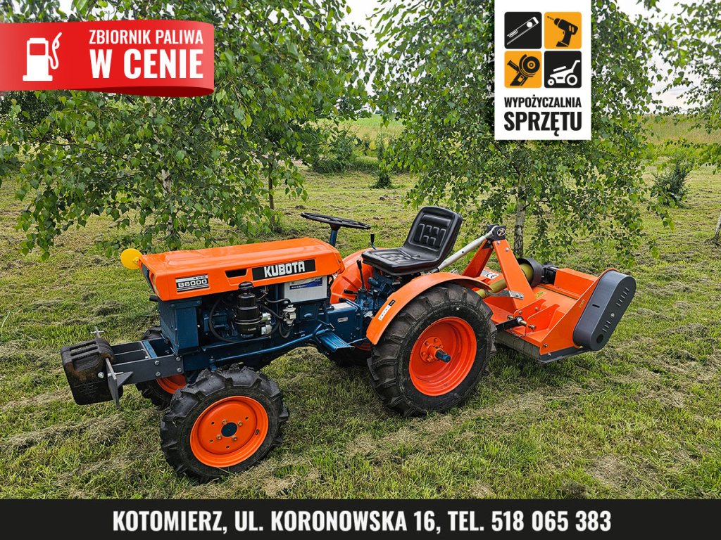 Traktorek Kubota B6000 z kosiarką bijakową (na doby, limit 8 h pracy)
