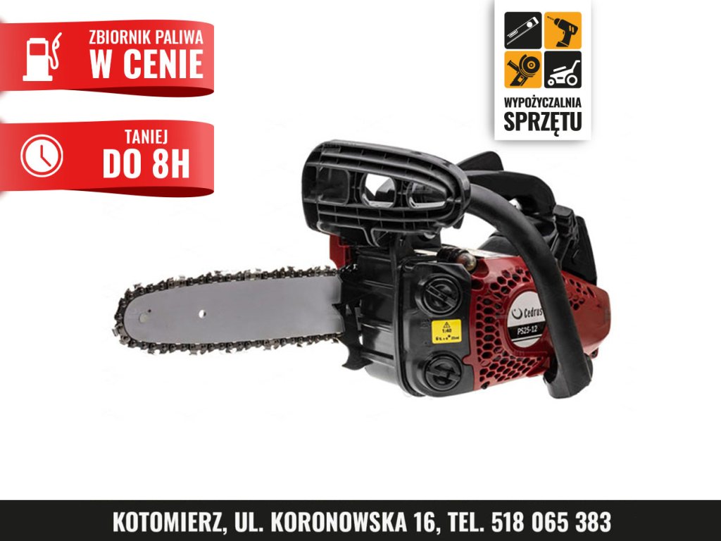 Pilarka spalinowa Cedrus PS25-12 z górnym uchwytem, prowadnica 30 cm – na 8 h lub doby