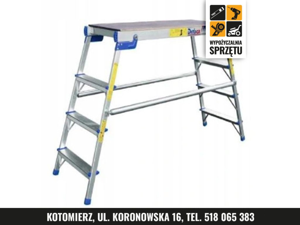 Aluminiowy podest roboczy Drabex, wysokość 2,92 m (wyłącznie na doby)