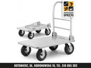Wózek platformowy magazynowy 500 kg, koła pneumatyczne (wyłącznie na doby)