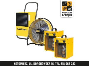 Zestaw do osuszania: osuszacz, 2 nagrzewnice i wentylator 230 V (wyłącznie na doby)