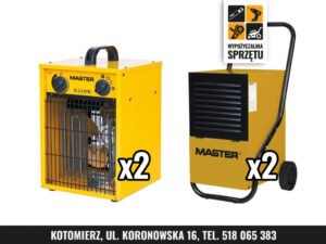 Zestaw do osuszania: 2 osuszacze i 2 nagrzewnice 230 V (wyłącznie na doby)